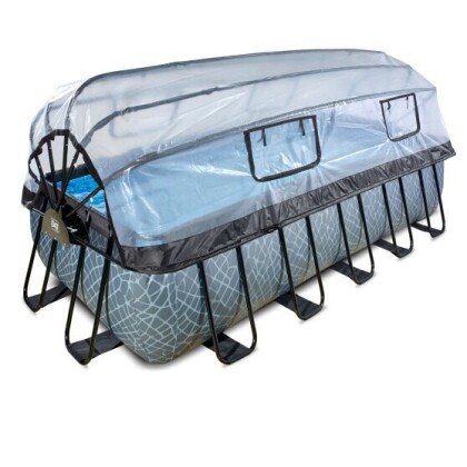 EXIT zwembad Stone 540x250x122 cm met overkapping en zandfilterpomp - grijs