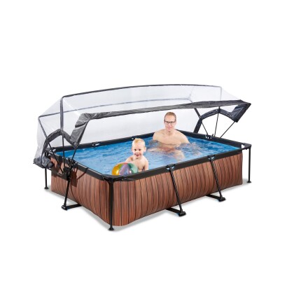 wood zwembad 220x150x65 filterpomp en overkapping 7