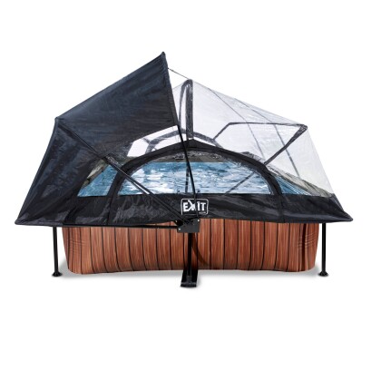 wood zwembad 300x200x65 filterpomp overkapping en schaduwdoek 4