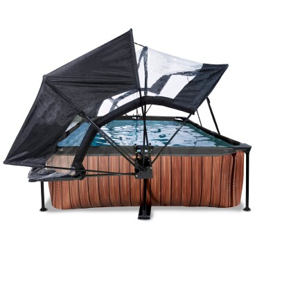 wood zwembad 300x200x65 filterpomp overkapping en schaduwdoek 5