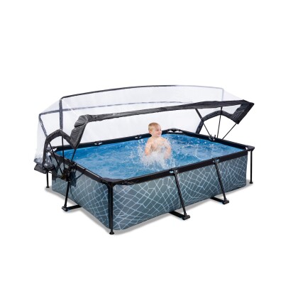 stone zwembad 220x150x65 filterpomp en overkapping 7