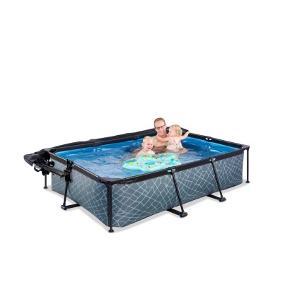 stone zwembad 220x150x65 filterpomp en overkapping en schaduwdoek 7