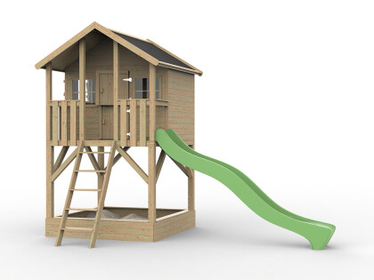 big house met glijbaan en zandbak