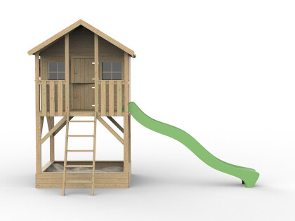 big house met glijbaan voorkant