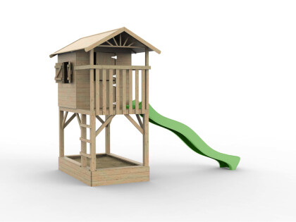 tree hut glijbaan en zandbak glijbaan zijkant